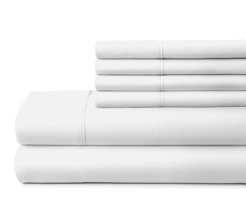 6 Piece White Linen Bed Sheet Set for King Size Bed