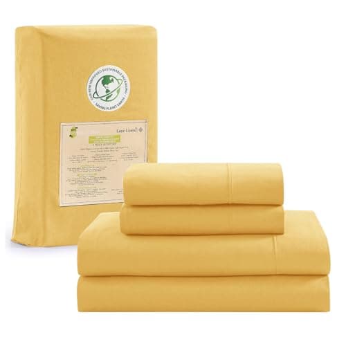 100% Organic Cotton Linen Full-Sheets Set 4-Piece Pure Long Staple Percale Weave Soft Bedding Sheets for Bed