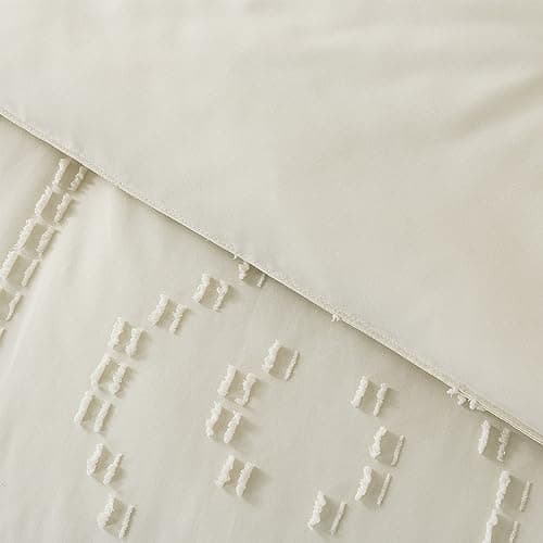 Andency Queen Boho Tufted Comforter Set, Khaki (90x90In Comforter & 2 Pillowcases)
