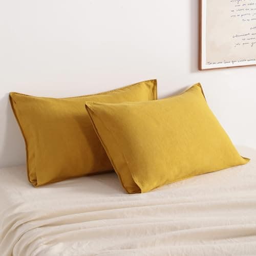 NTBAY 100% Linen Yarn Dyed Pillowcases, Breathable & Cooling, 20x26 Inches