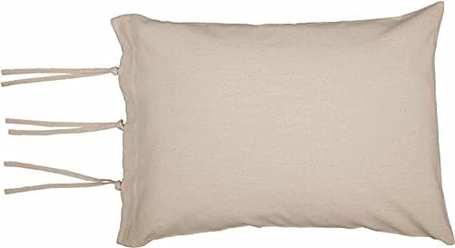 Natural Standard Pillow Case/Shams, Set of 2, Beige Cream Cover, Farmhouse Bedding w/Ties