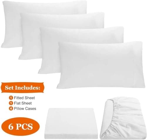 Extra Deep Pockets Full Size 6 Piece Egyptian Cotton White Bed Sheets