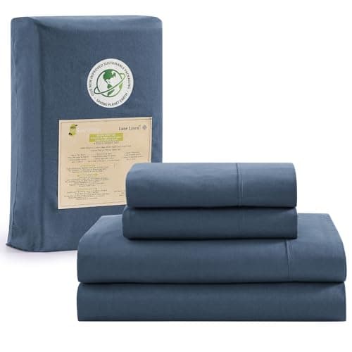 100% Organic Cotton Linen Full-Sheets Set 4-Piece Pure Long Staple Percale Weave Soft Bedding Sheets for Bed