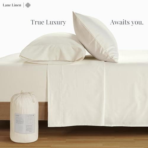 Lane Linen 100% Cotton Full Size Sateen Sheets Set - 600 Thread Count Ivory