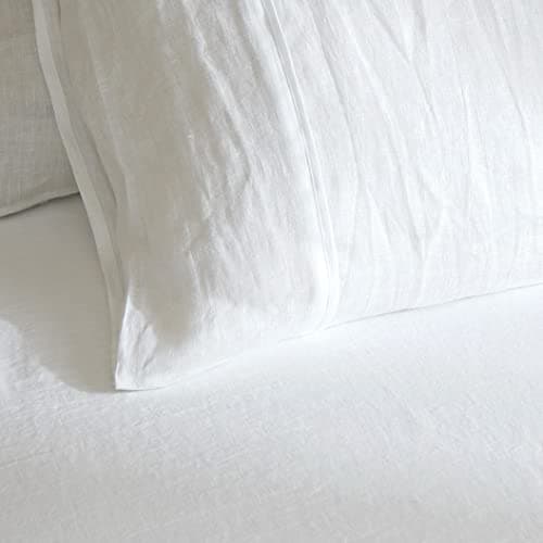 HYPREST White Stone-Washed French Linen Queen Pillowcases, Soft & Cool