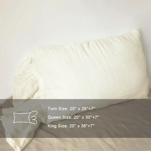 Shabby Chic Ivory Queen Size Linen Pillowcase, Ruffles Closure (1 PCS)