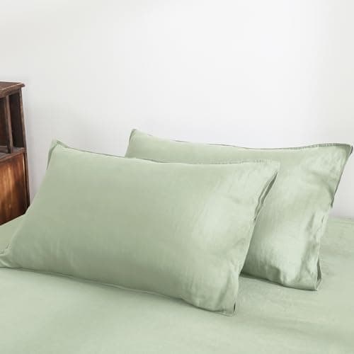 Set of 2 Sage Linen Pillow Cases - 20x26 Inch Standard Size