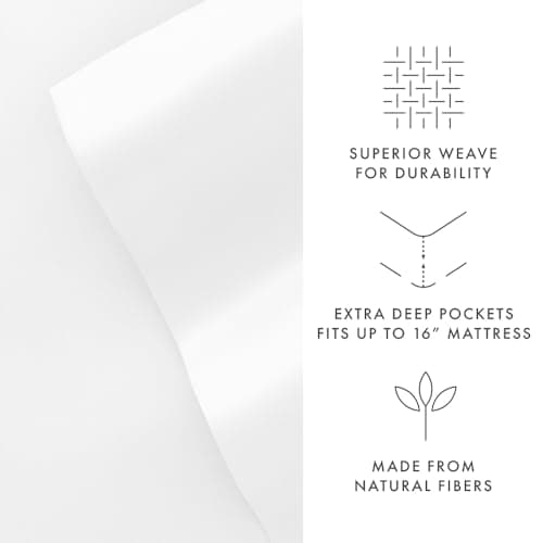 Queen Size Linen Market Cooling Bed Sheets Set - Breathable & Soft - 4 Piece, White