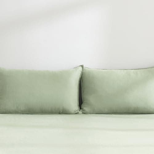 Set of 2 Sage Linen Pillow Cases - 20x26 Inch Standard Size