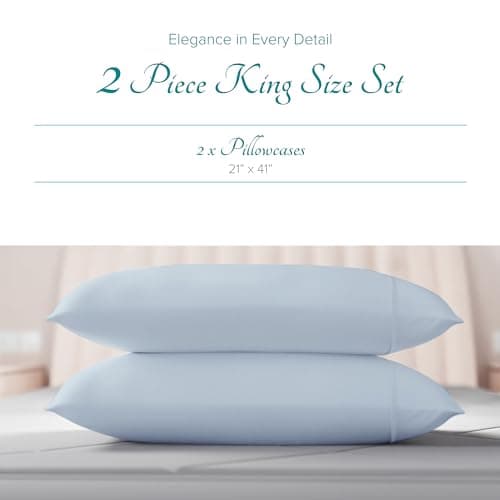 800 Thread Count Luxury Egyptian Cotton King Size Pillow Cases Set of 2 in Sky Blue
