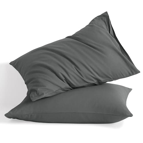 NTBAY Stone Washed Cotton Queen Pillowcases, 2-Pack Grey, 20x30 Inches