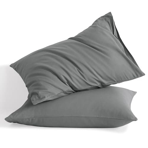 NTBAY Stone Washed Cotton Queen Pillowcases, 2-Pack Grey, 20x30 Inches