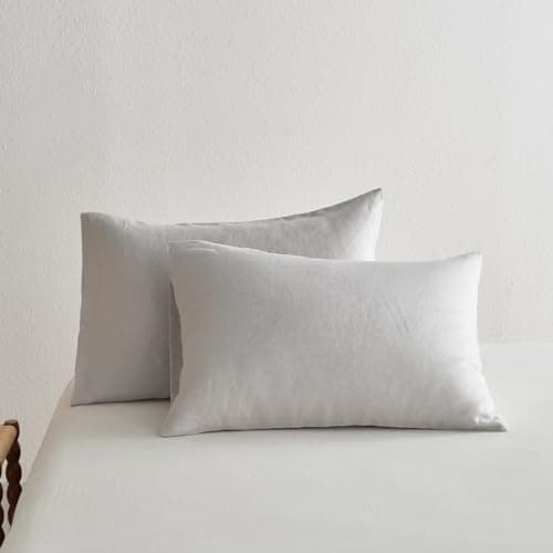 French Linen Pillowcases Queen Size Set of 2 - Solid Color, Breathable and Durable