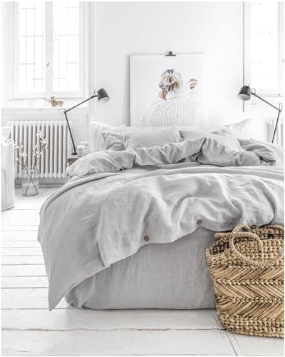 100% European Flax Linen King Bed Sheets, Breathable Cooling for Hot Sleepers