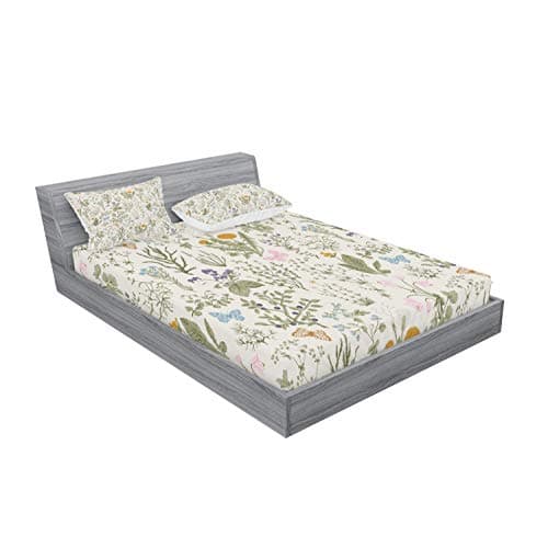 Ambesonne Vintage Garden Floral Queen Bedding Set, Pink Blue