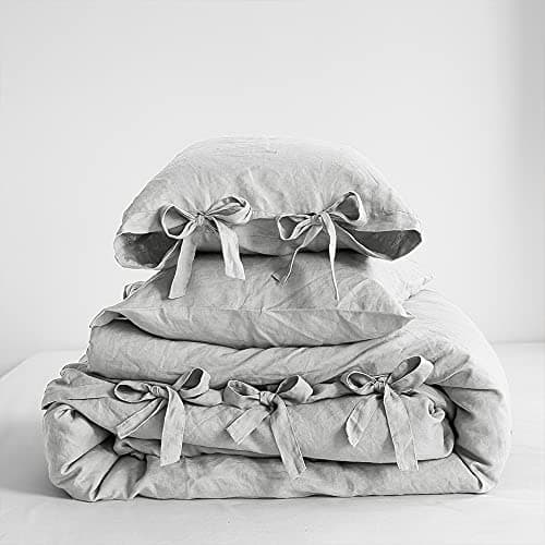Simple&Opulence 100% Linen King Size Duvet Cover Set with Tie Closures, 3 Pieces Belgian Flax Bedding