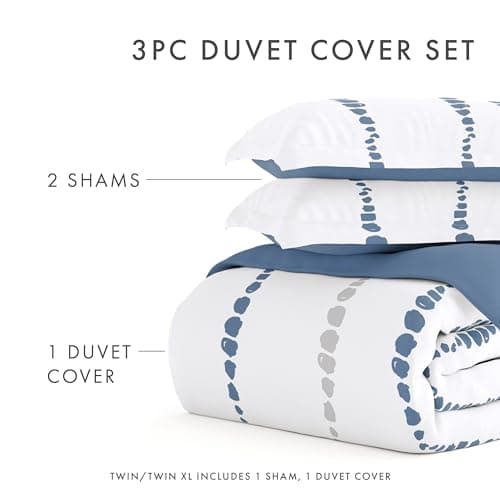 Luxurious Navy Linen Queen Duvet Cover Set - Hotel-Like Comfort & Softness, Dreamy Bedroom Prints & Colors