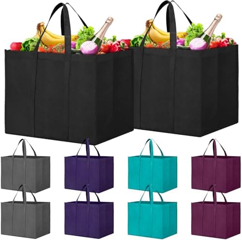 WISELIFE Eco-Friendly Large Foldable Grocery Bags 10 Pack Grey & Black