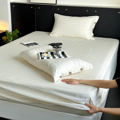 Light Green Thin Stripe 59"x79" Long Staple Cotton Queen 3 Piece Sheet Set