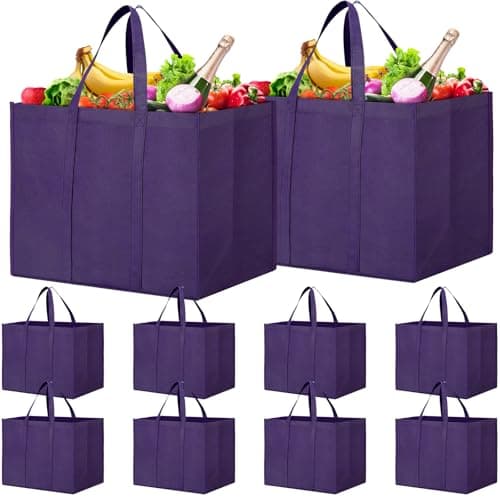 WISELIFE Eco-Friendly Large Foldable Grocery Bags 10 Pack Grey & Black