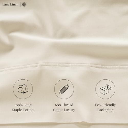 Lane Linen 100% Cotton Full Size Sateen Sheets Set - 600 Thread Count Ivory