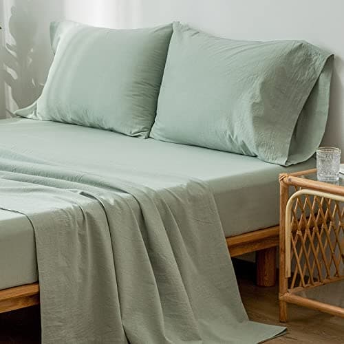 Washed Cotton Linen Like Breathable Bedding Sheet Set