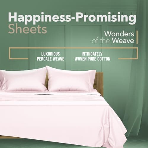 TEXAS LINEN CO. 100% Organic Cotton Percale Sheets - Full Size, Blush, 16" Pocket