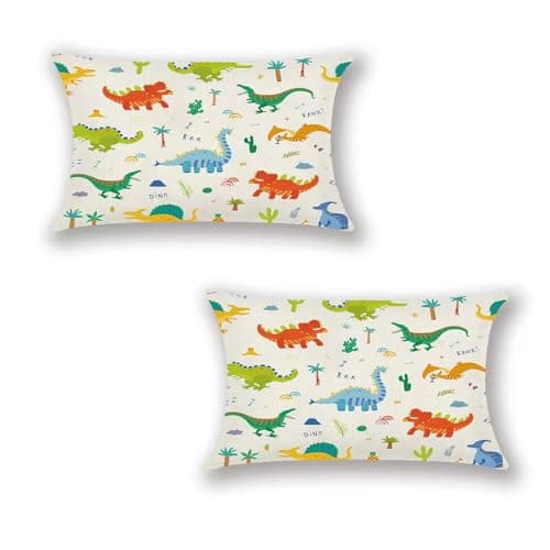 Dinosaur Lumbar Pillow Covers, 12x20 inch, Kids Dino Decor Cushion Cases
