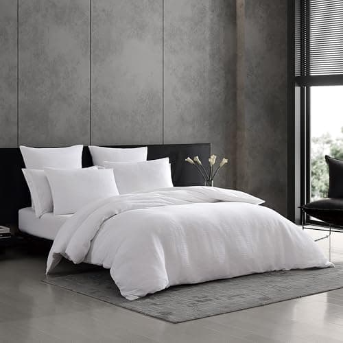 Vera Wang Textured Pleats White King Duvet Cover Set