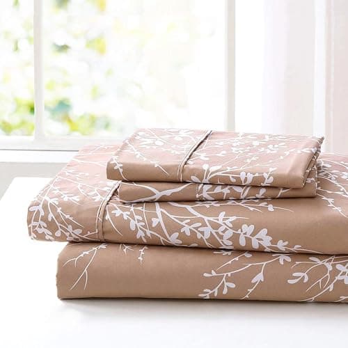 Spirit Linen Queen Size Bed Sheets - Pure Microfiber Polyester (Foliage Grey/White)