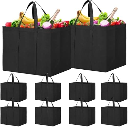 WISELIFE Eco-Friendly Large Foldable Grocery Bags 10 Pack Grey & Black
