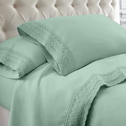 Modern Threads Soft Microfiber Crochet Lace Sheets - White/Blush Queen