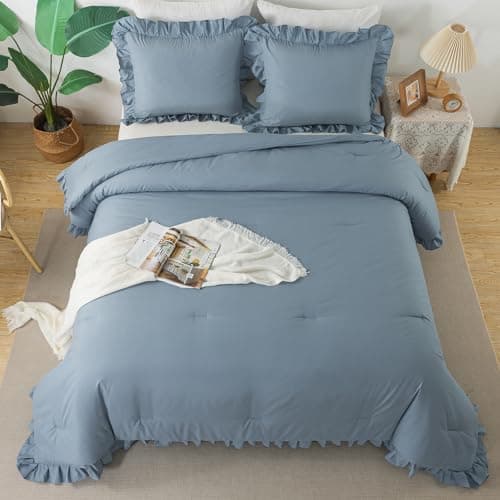 Andency Khaki Queen Comforter Set, 3 Pieces Shabby Chic Bedding