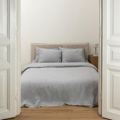 Woodrose 100% Natural Linen King Duvet Cover & Pillowcases, French Flax Comforter Set