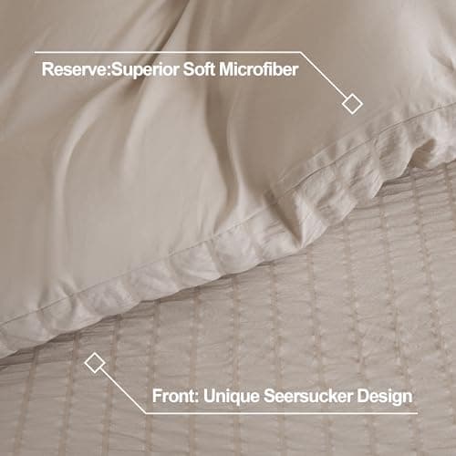 Litanika Queen Khaki Seersucker Comforter Set (90x90In Comforter & 2 Pillowcases)