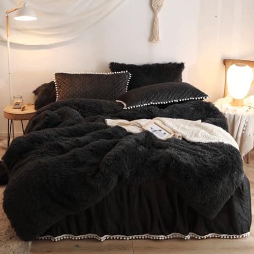Fluffy White Duvet Cover Set for Twin Bed, 2 Pieces (1 Faux Fur Duvet Cover + 1 Plush Pillow Cases)