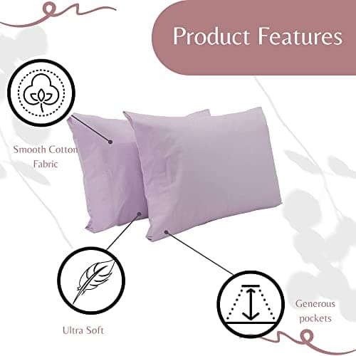 Lavender Queen Size Linen Pillow Cases - 2 Pack - 100% Cotton - Soft and Comfortable