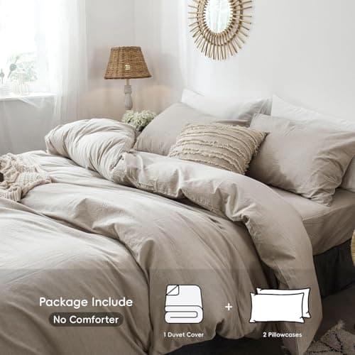 MooMee Queen Duvet Cover Set, Tannish Linen Grey, Breathable & Soft