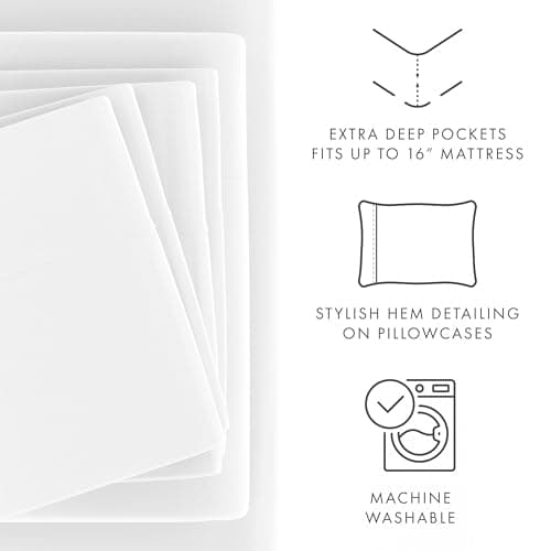 6-Piece White Linen Bed Sheet Set for Twin XL Size