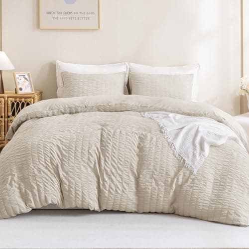 Litanika Queen Khaki Seersucker Comforter Set (90x90In Comforter & 2 Pillowcases)