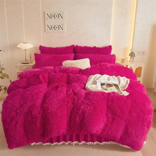 Fluffy White Duvet Cover Set for Twin Bed, 2 Pieces (1 Faux Fur Duvet Cover + 1 Plush Pillow Cases)