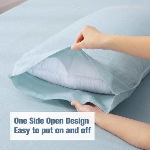 100% Linen Pillowcases Set of 2, Aqua Blue, Standard Queen Size