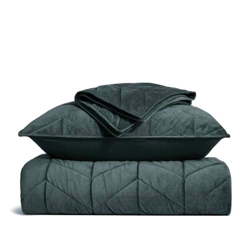 EVERGRACE King Size Ultra Soft Velvet Quilt with 2 Shams, Blue Linen, 108"x96"
