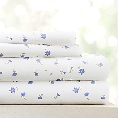 Ultra-Soft Cooling King Bed Sheet Set - Light Blue Vines