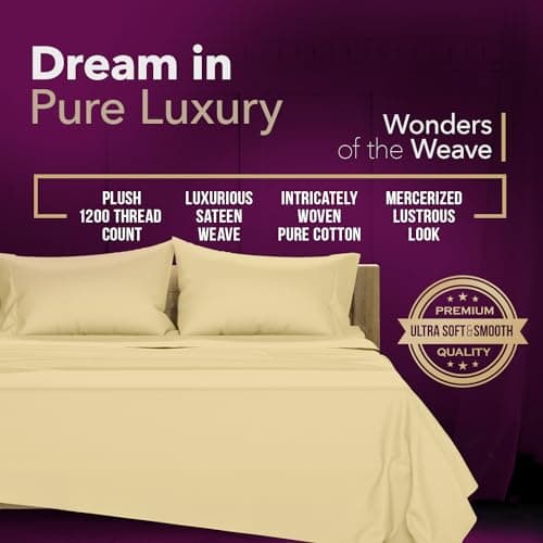 Texas Linen Co. King Size 100% Egyptian Cotton Sateen Beige Pillow Cases, 1200 Thread Count