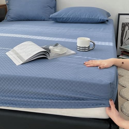 Light Green Thin Stripe 59"x79" Long Staple Cotton Queen 3 Piece Sheet Set