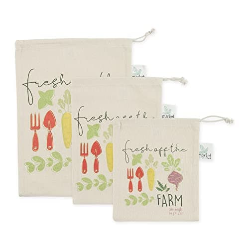 DII Farmer's Market Fresh Veggie Print 3-PieceReusable Kitchen Produce Bag Set