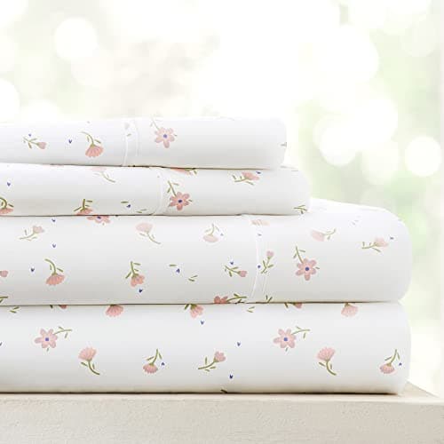 Ultra-Soft Cooling King Bed Sheet Set - Light Blue Vines