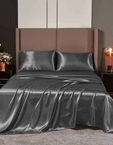 Hotel Quality Lilac Silk Satin Sheet Set | Cal King | Fitted & Flat Sheets | Pillowcases | Silky Soft