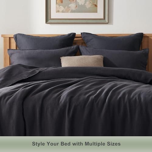 TOSMO Stone Washed 100% Linen Pillowcase Set, Charcoal Grey, 20" x 26"